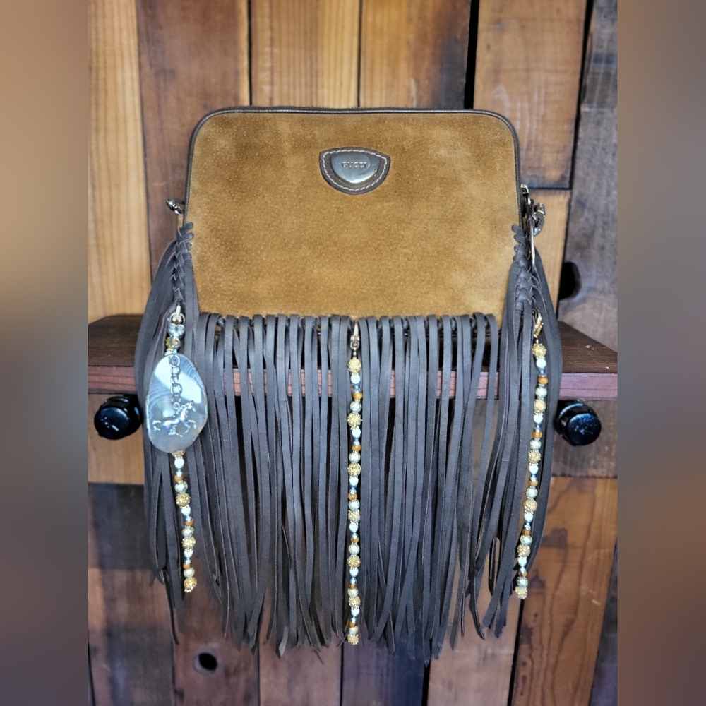 Gucci suede bag revamped Louis Vuitton fringe braided Vintage Boho Western Style